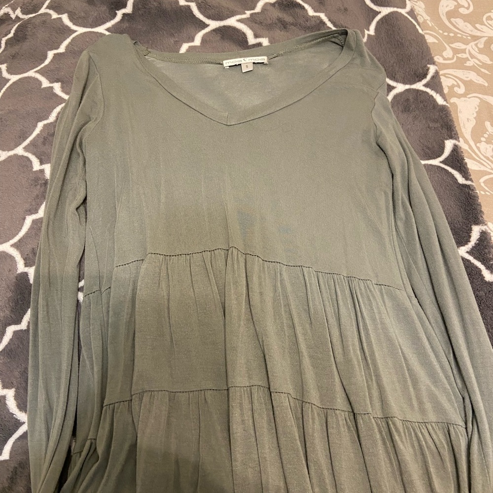 Olive Green Flowy Long Sleeve Shirt